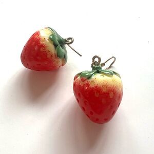 Vintage  Red and Green Strawberry Earrings kitschy cute vintage inspired
